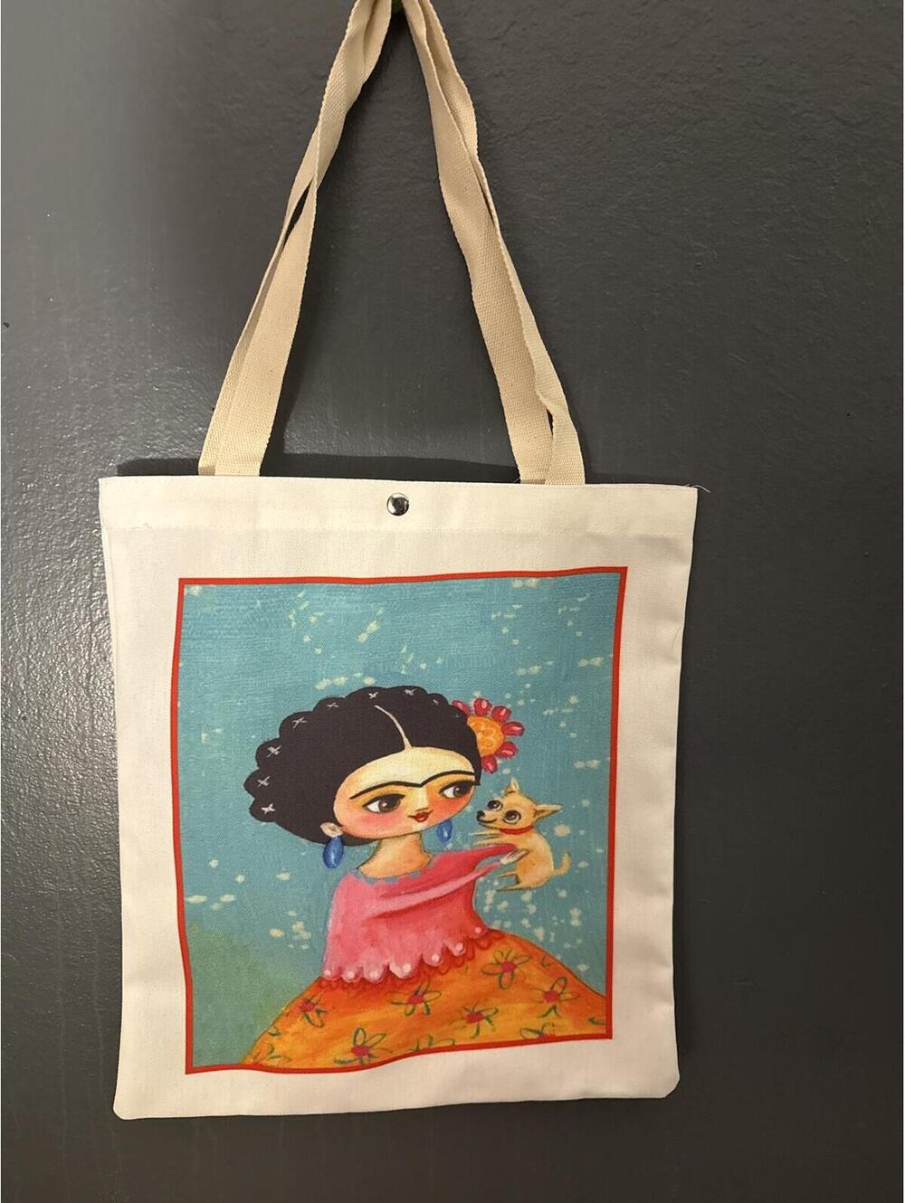 Canvas Tote Bag with Frida-Inspired Graphic Print